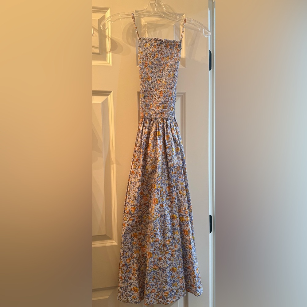 J crew Floral Smocked Dress - Blue and Orange